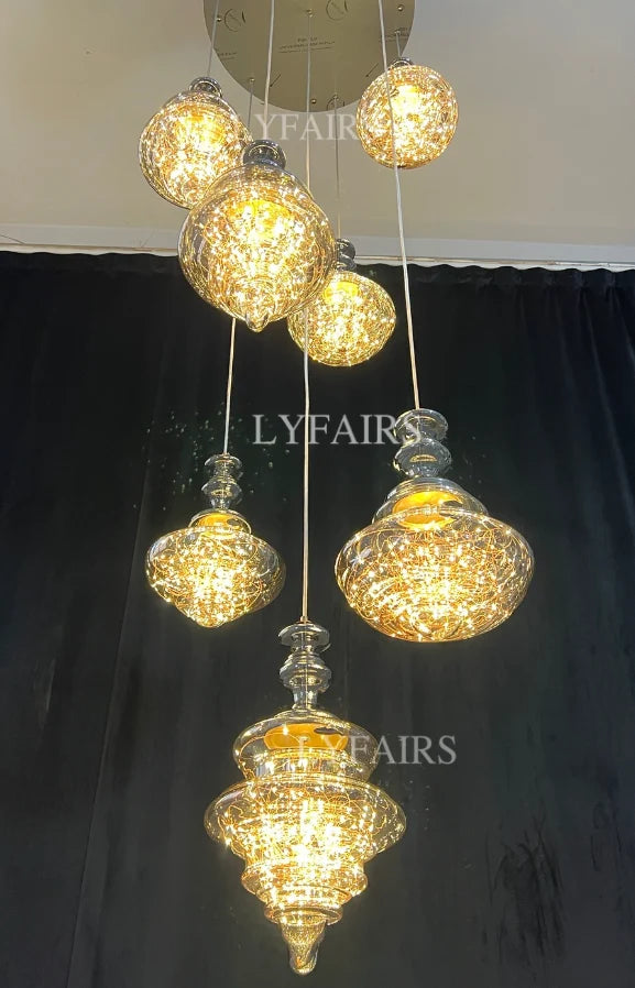 Pendant Lamp Gray Glass Starry Sky Copper Fixture