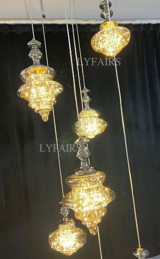 Pendant Lamp Gray Glass Starry Sky Copper Fixture
