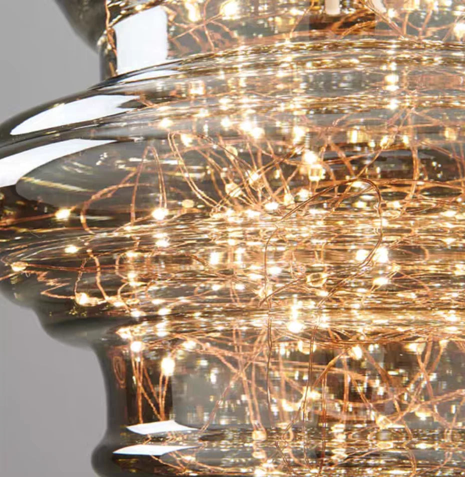 Pendant Lamp Gray Glass Starry Sky Copper Fixture