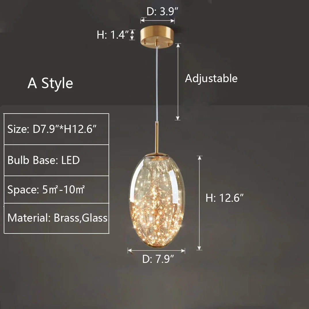 Pendant Lamp Gray Glass Starry Sky Copper Fixture