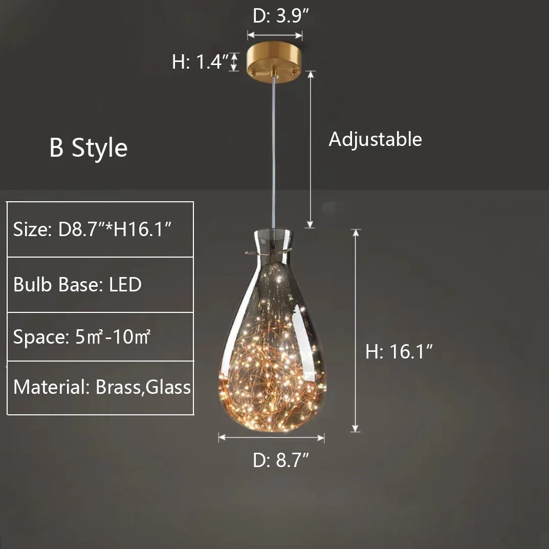 Pendant Lamp Gray Glass Starry Sky Copper Fixture