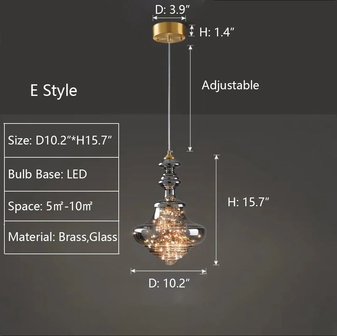 Pendant Lamp Gray Glass Starry Sky Copper Fixture