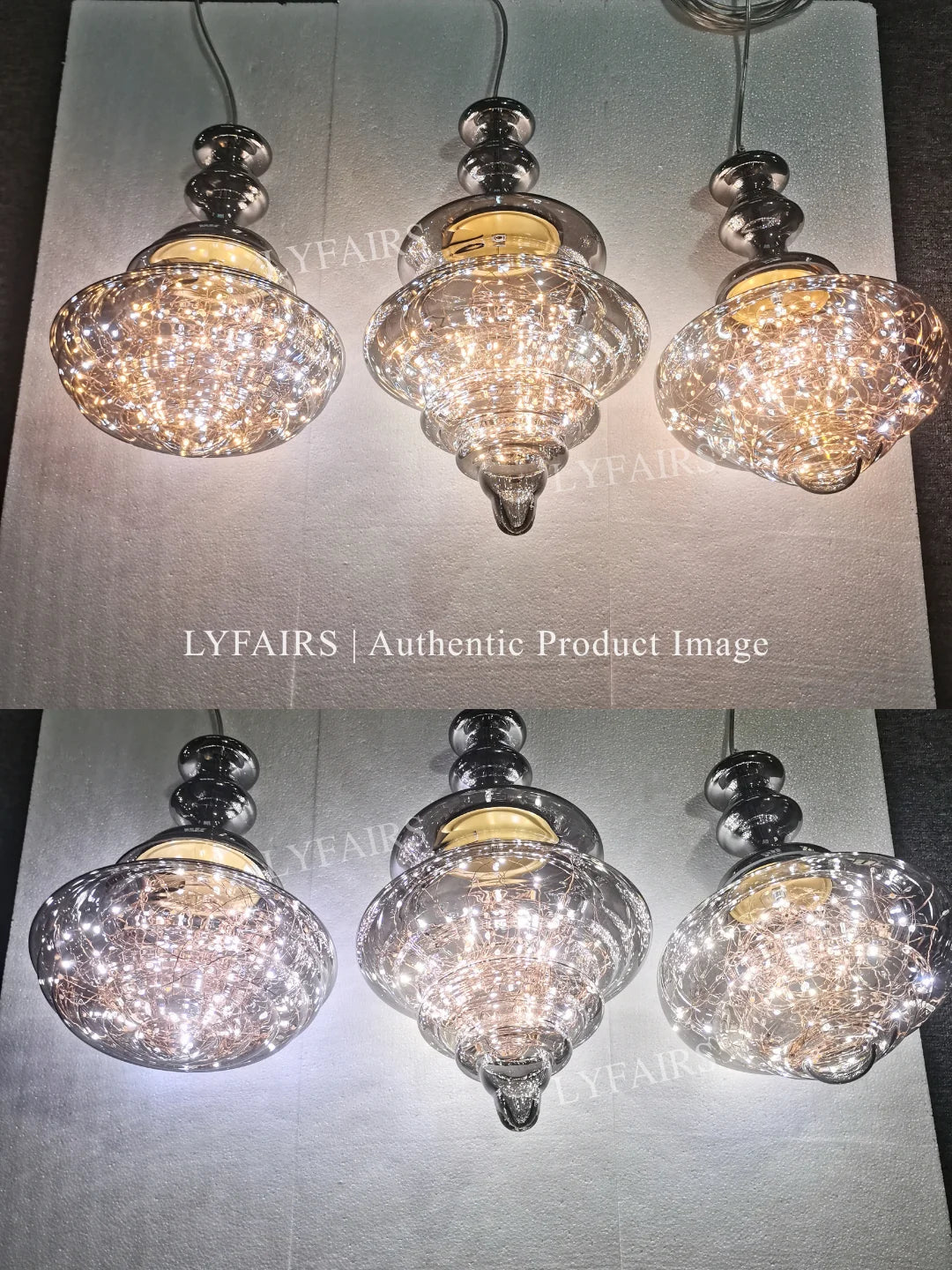 Pendant Lamp Gray Glass Starry Sky Copper Fixture