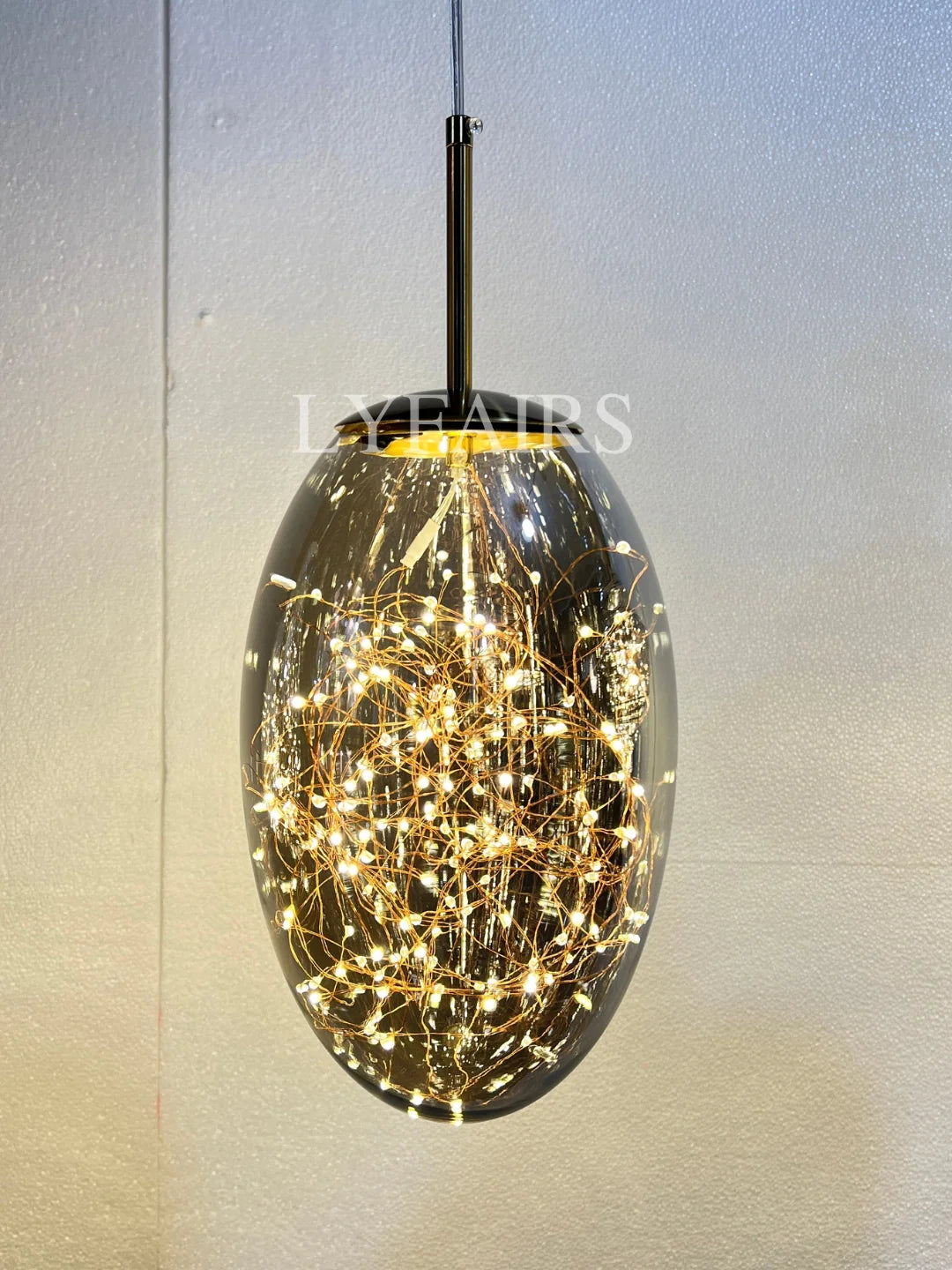 Pendant Lamp Gray Glass Starry Sky Copper Fixture