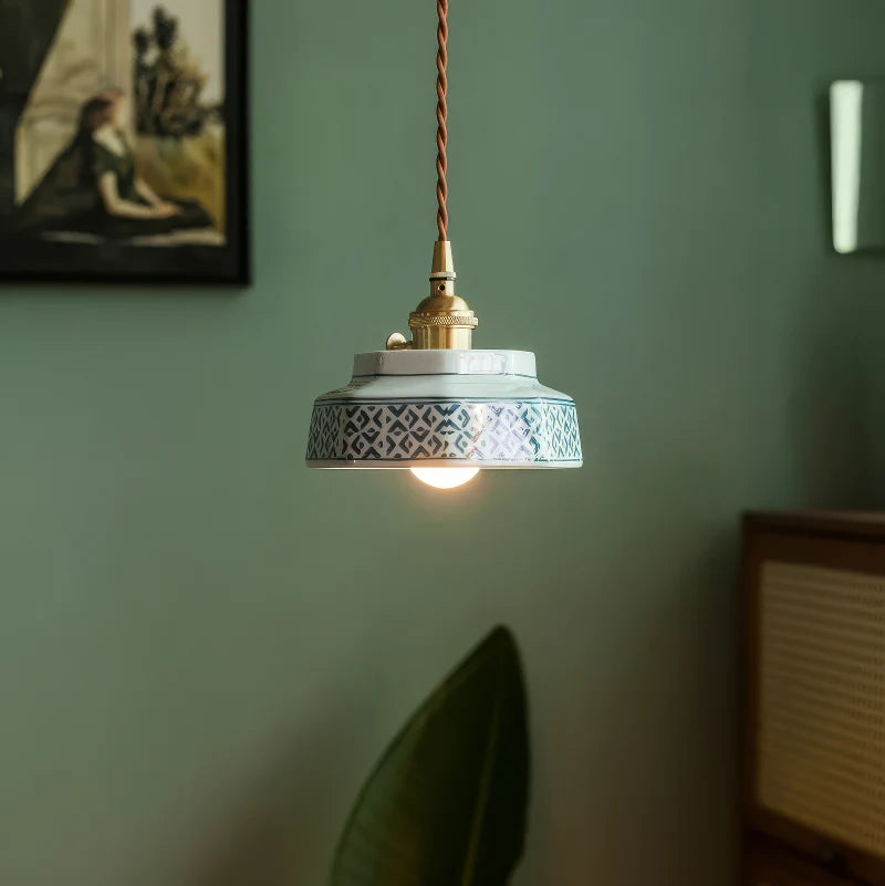 Pendant Lamp Hand-Painted Ceramic Copper Fitting & Warm LED