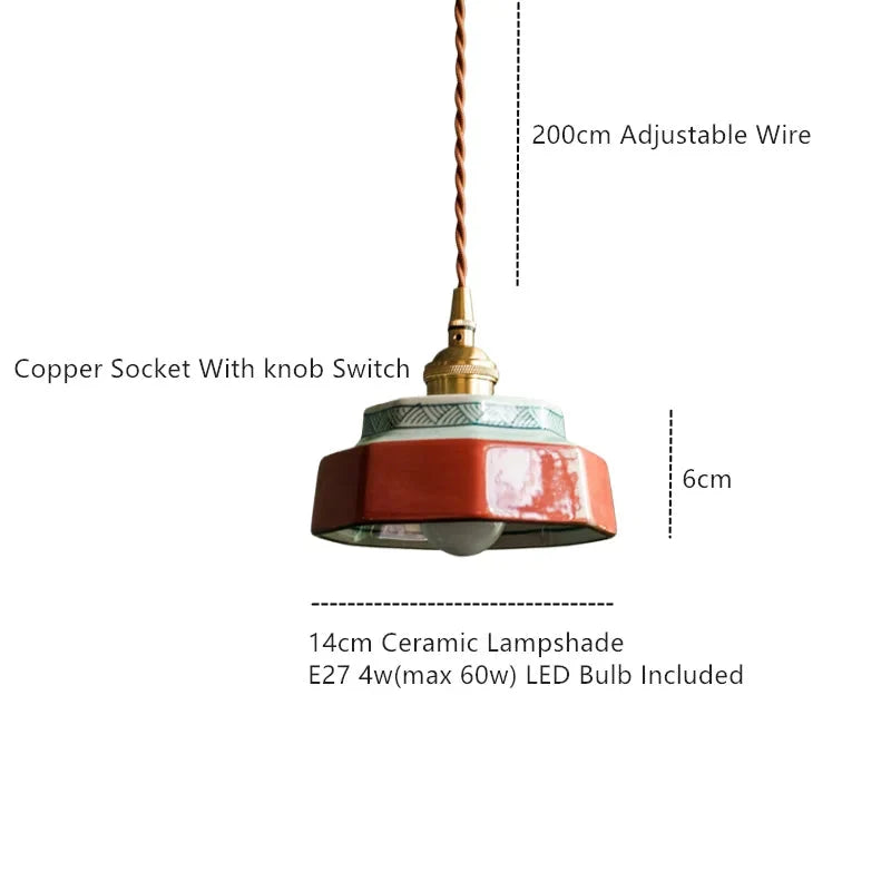 Pendant Lamp Hand-Painted Ceramic Copper Fitting & Warm LED