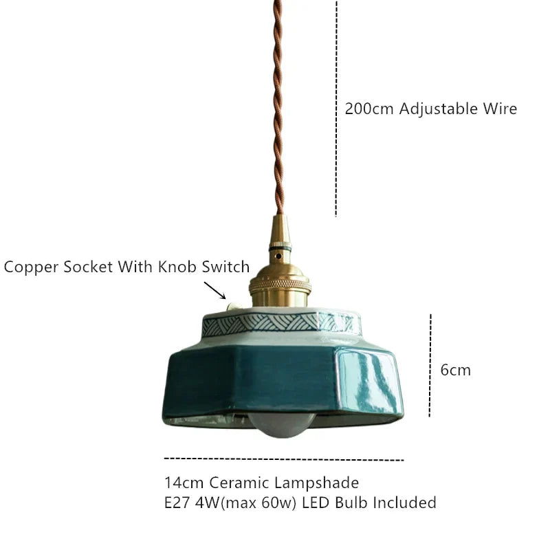 Pendant Lamp Hand-Painted Ceramic Copper Fitting & Warm LED
