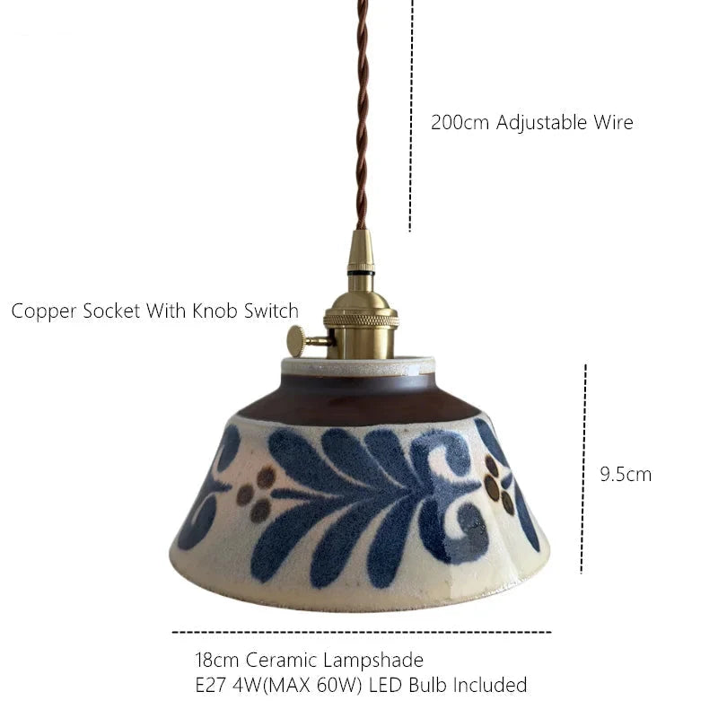 Pendant Lamp Hand-Painted Ceramic Shade & Bulb Included