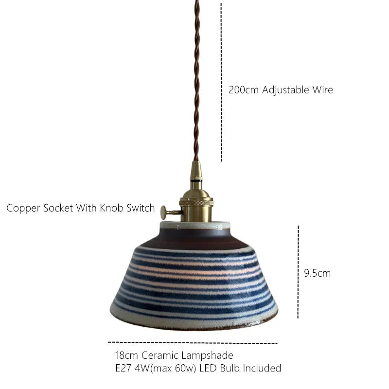 Pendant Lamp Hand-Painted Ceramic Shade & Bulb Included