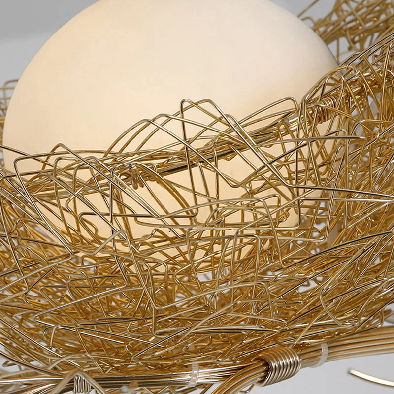 Pendant Lamp Hand-Woven Nest & Milky Glass Globe