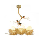 Pendant Lamp Hand-Woven Nest & Milky Glass Globe