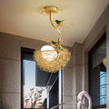 Pendant Lamp Hand-Woven Nest & Milky Glass Globe