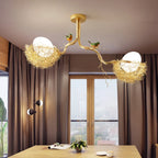Pendant Lamp Hand-Woven Nest & Milky Glass Globe
