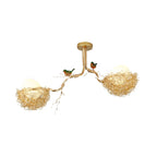Pendant Lamp Hand-Woven Nest & Milky Glass Globe