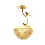 Pendant Lamp Hand-Woven Nest & Milky Glass Globe