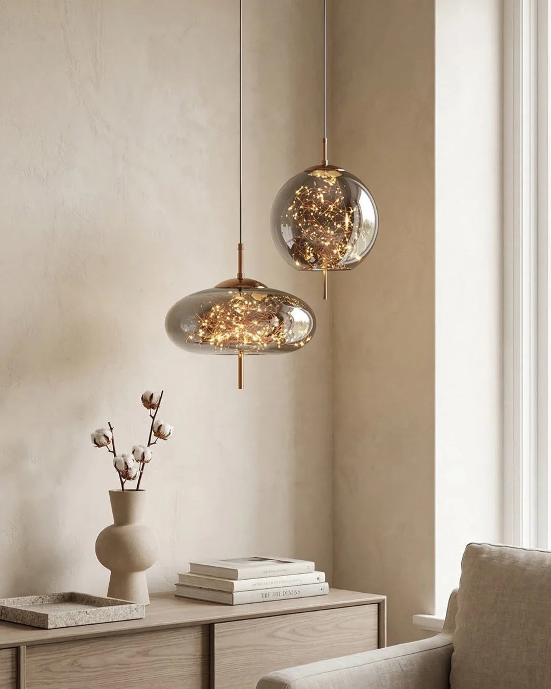 Pendant Lamp Handcrafted Smoky Glass Adjustable Cord