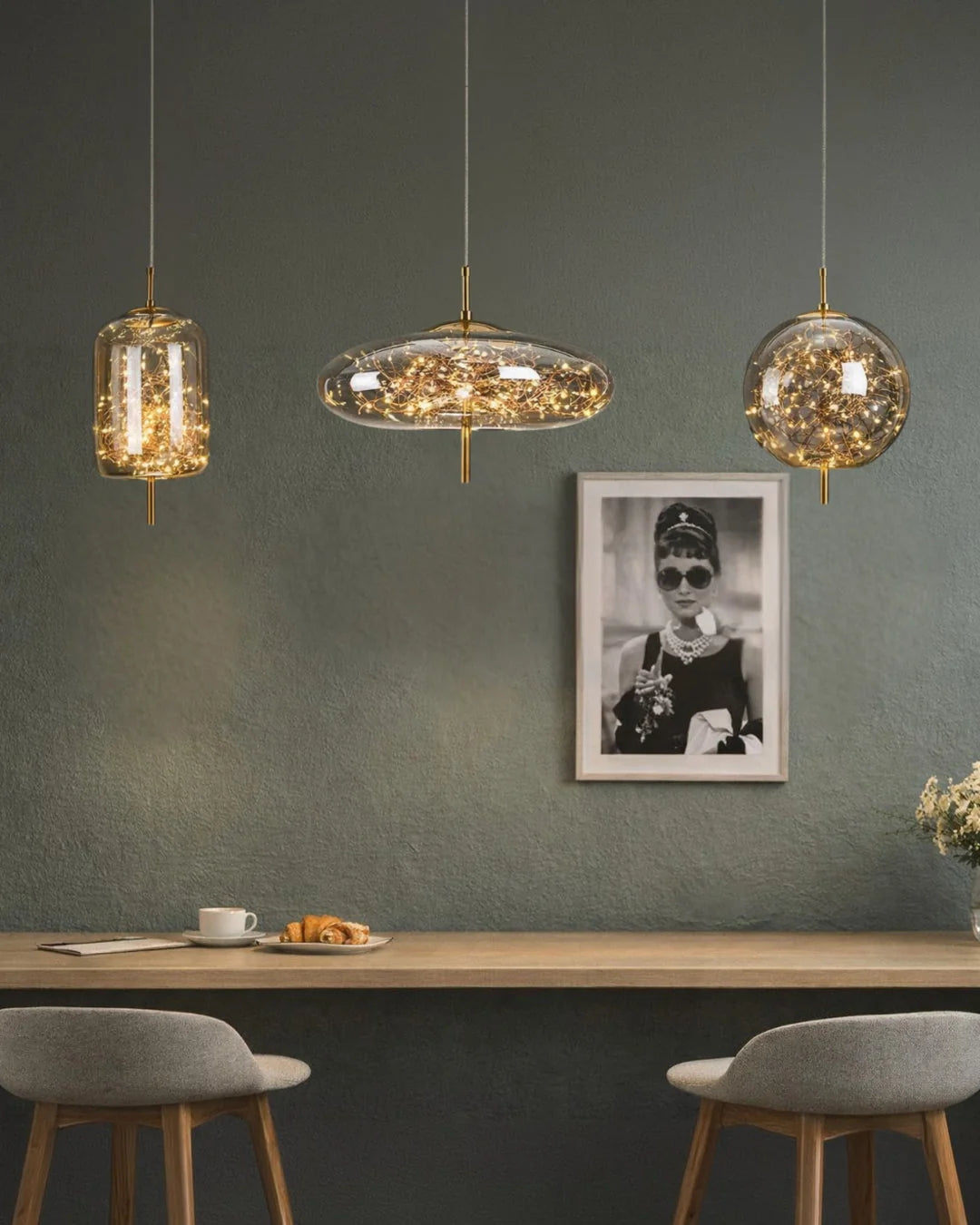 Pendant Lamp Handcrafted Smoky Glass Adjustable Cord