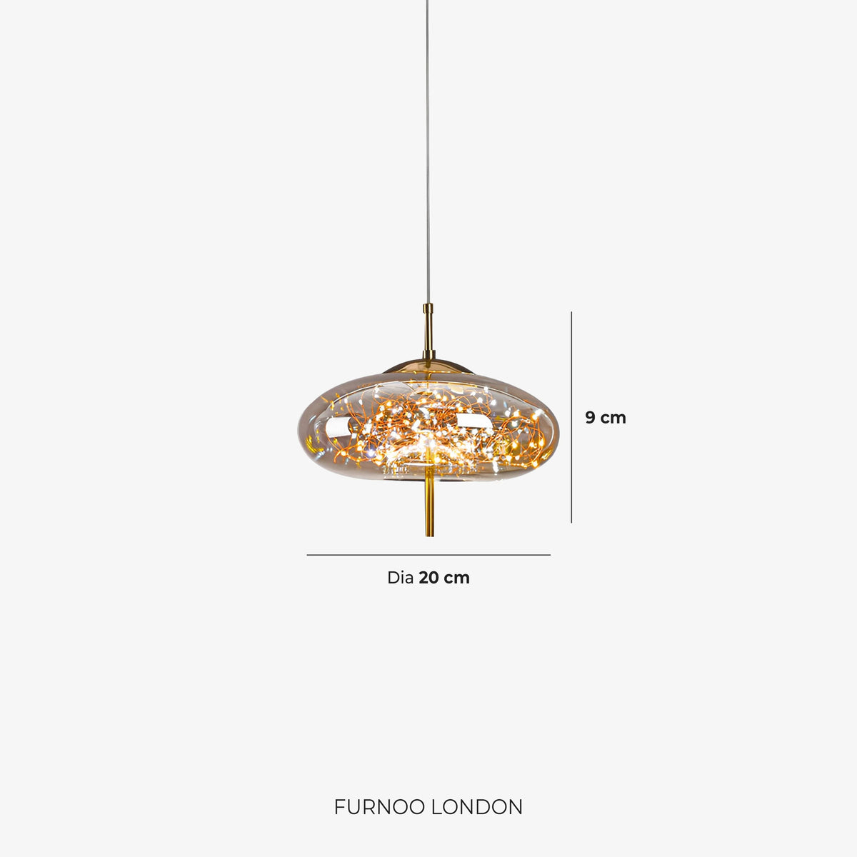 Pendant Lamp Handcrafted Smoky Glass Adjustable Cord