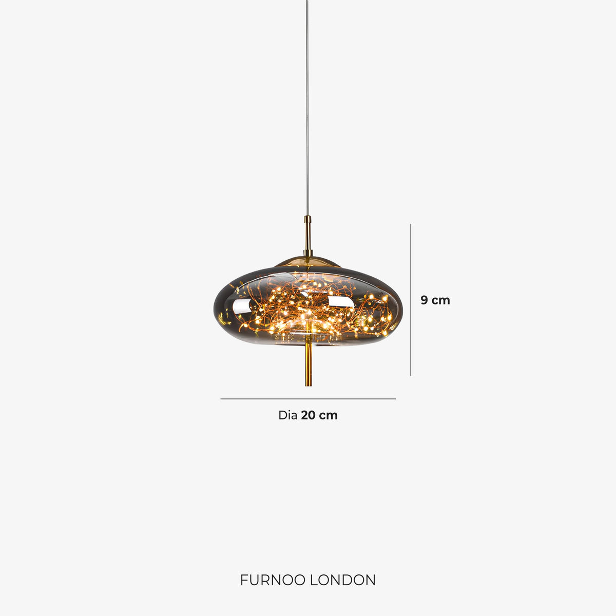 Pendant Lamp Handcrafted Smoky Glass Adjustable Cord