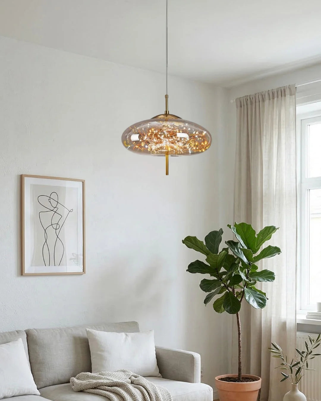 Pendant Lamp Handcrafted Smoky Glass Adjustable Cord