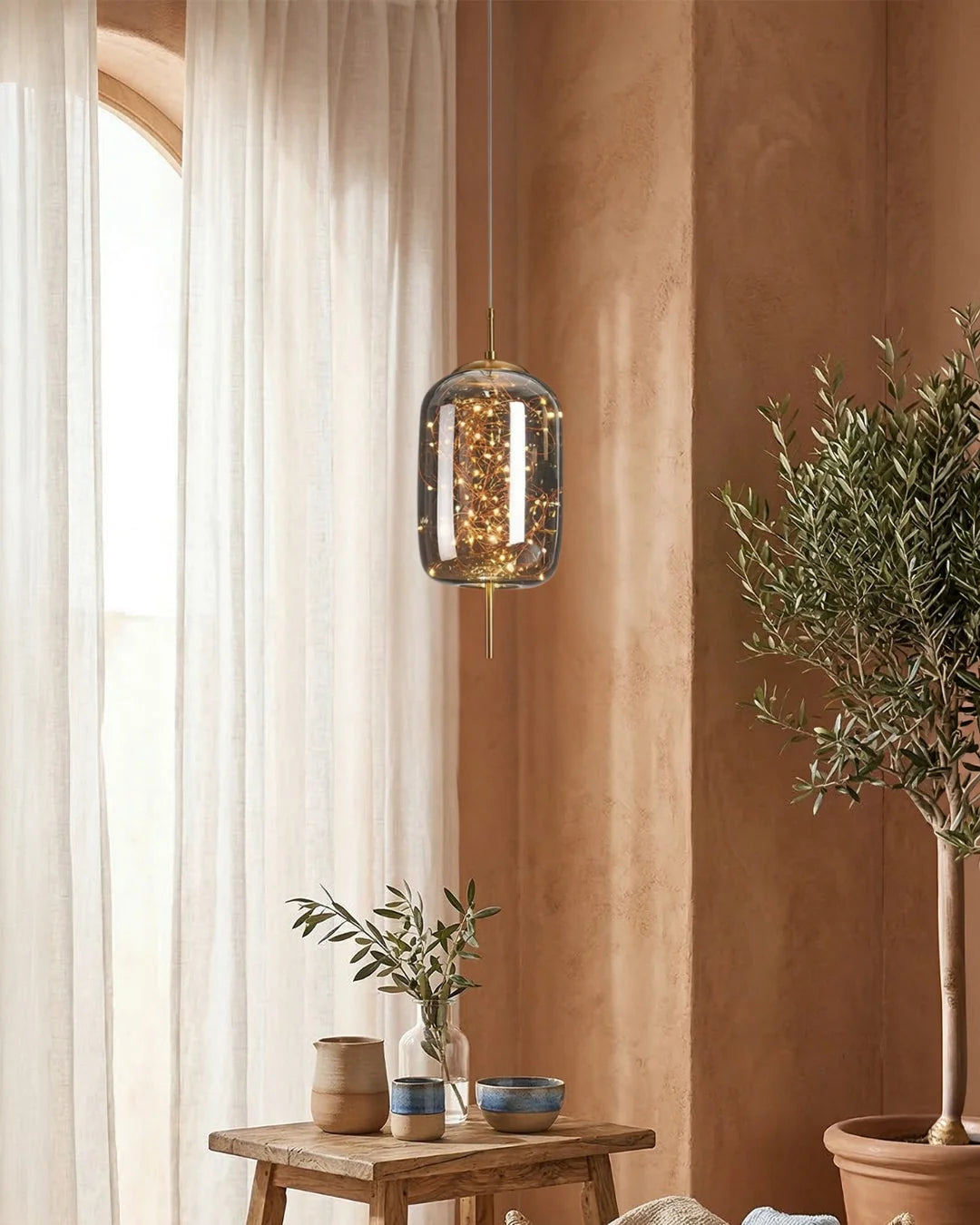 Pendant Lamp Handcrafted Smoky Glass Adjustable Cord