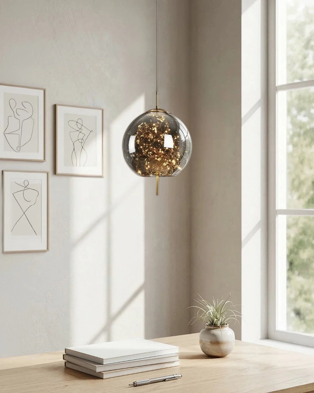Pendant Lamp Handcrafted Smoky Glass Adjustable Cord