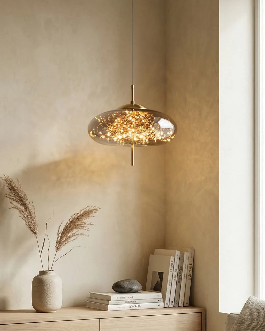 Pendant Lamp Handcrafted Smoky Glass Adjustable Cord