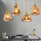 Pendant Lamp Handmade Glass Shade Brass & Copper Fixture