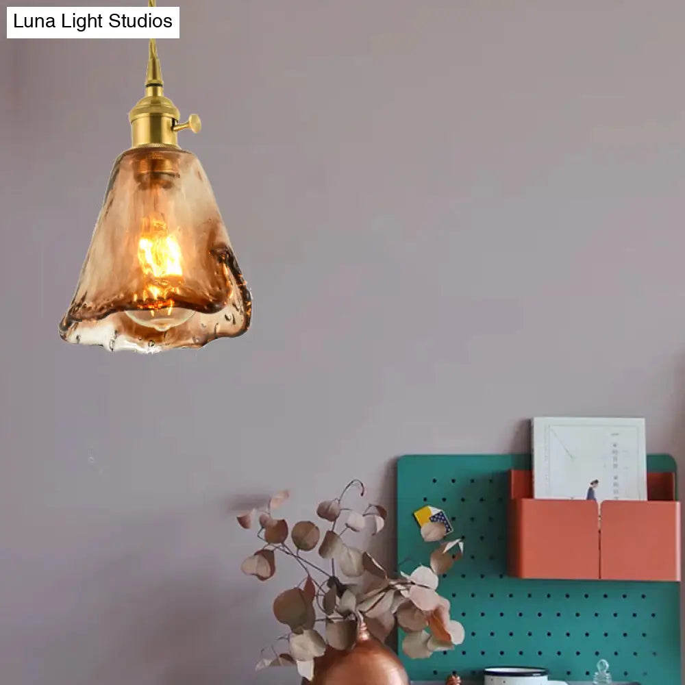 Pendant Lamp Handmade Glass Shade Brass & Copper Fixture