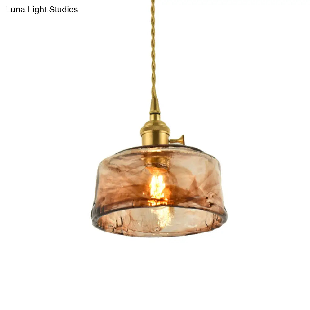 Pendant Lamp Handmade Glass Shade Brass & Copper Fixture