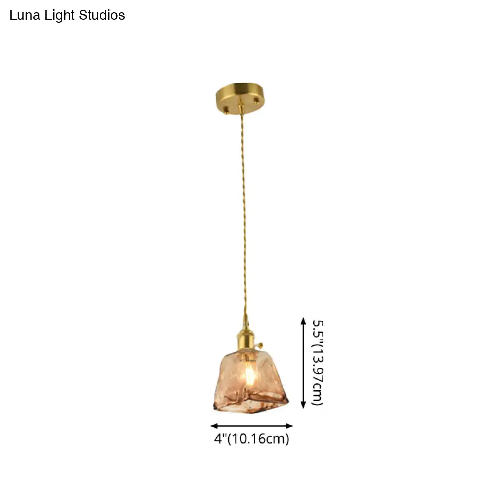 Pendant Lamp Handmade Glass Shade Brass & Copper Fixture