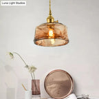 Pendant Lamp Handmade Glass Shade Brass & Copper Fixture