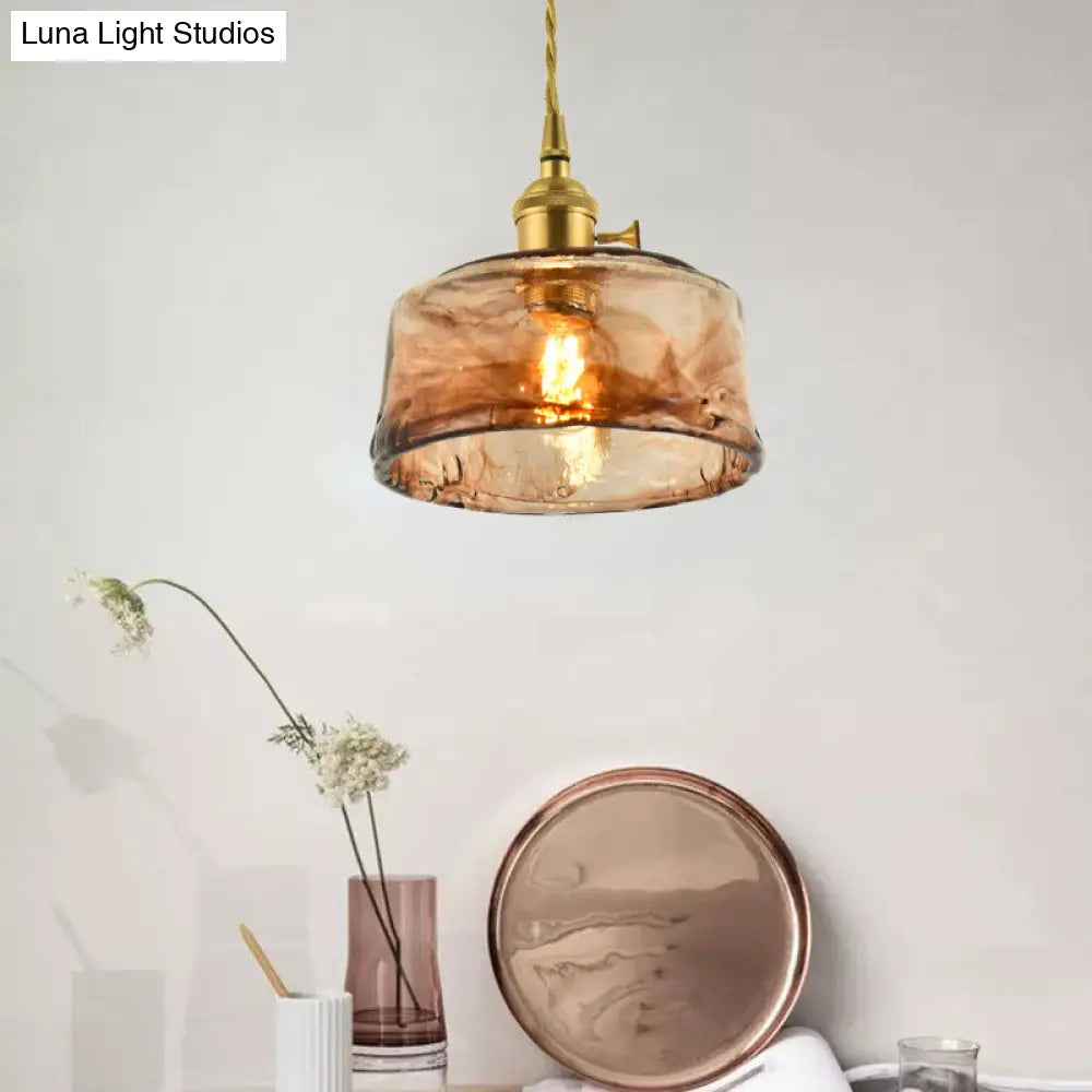 Pendant Lamp Handmade Glass Shade Brass & Copper Fixture