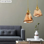 Pendant Lamp Handmade Glass Shade Brass & Copper Fixture
