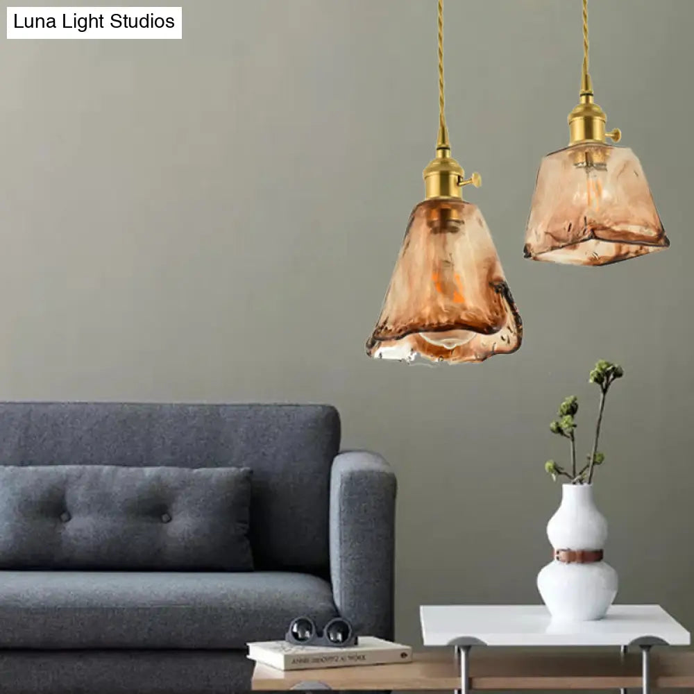 Pendant Lamp Handmade Glass Shade Brass & Copper Fixture
