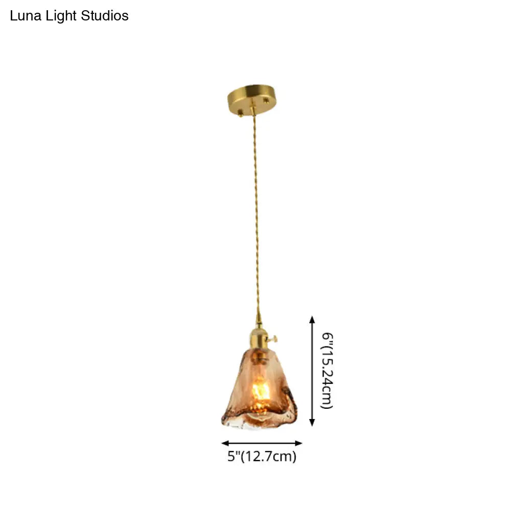 Pendant Lamp Handmade Glass Shade Brass & Copper Fixture