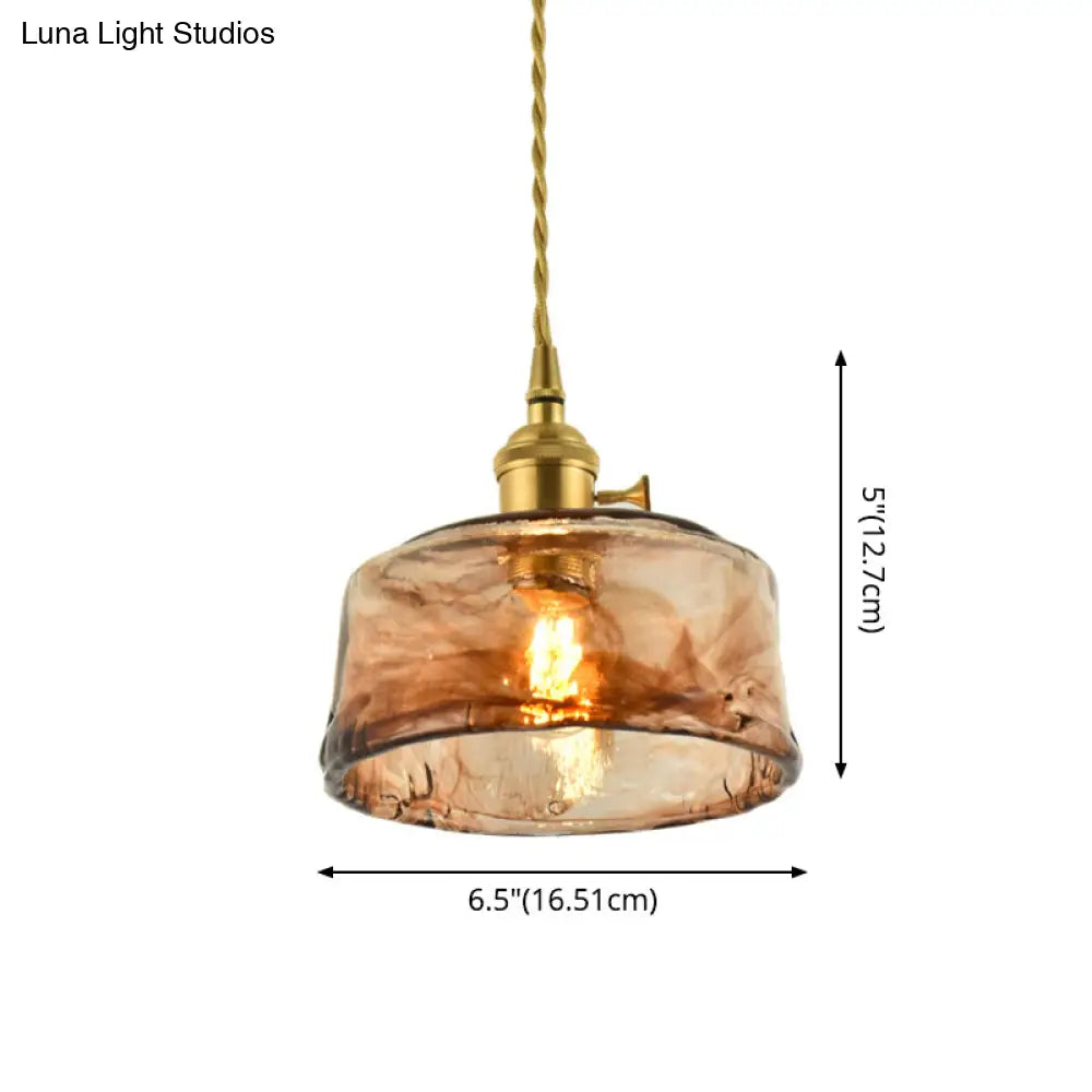 Pendant Lamp Handmade Glass Shade Brass & Copper Fixture