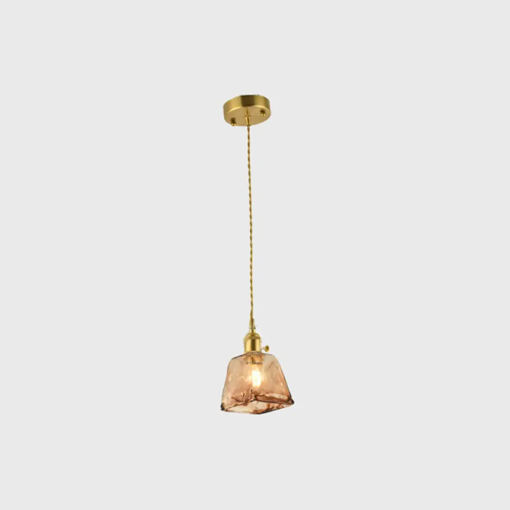 Pendant Lamp Handmade Glass Shade Brass & Copper Fixture