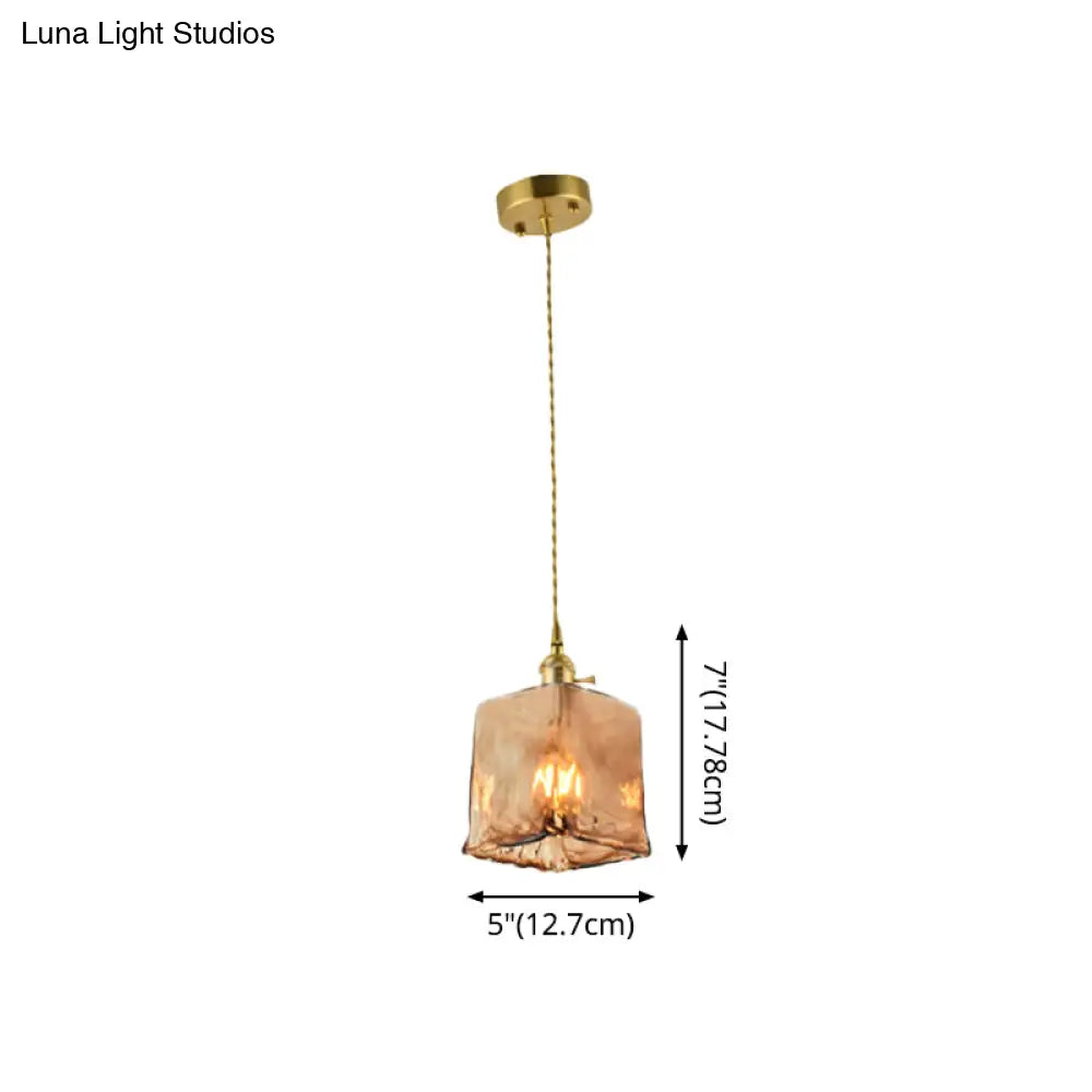 Pendant Lamp Handmade Glass Shade Brass & Copper Fixture