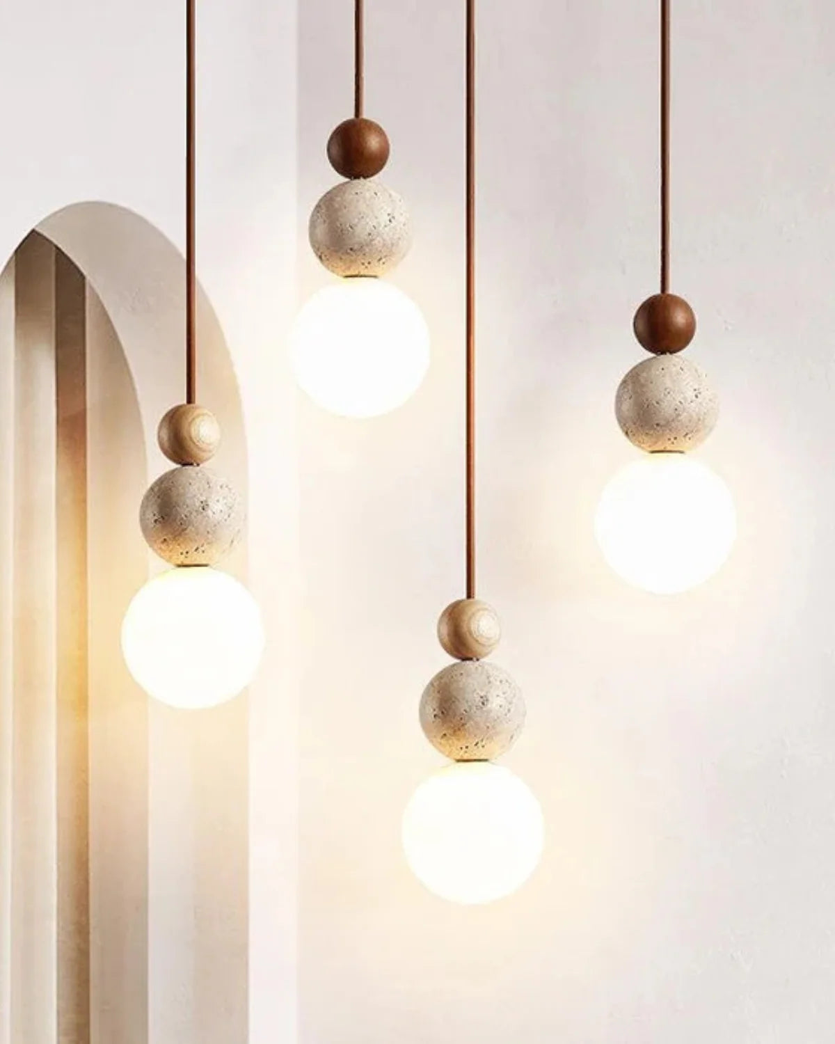 Pendant Lamp Japandi Natural Stone Matte Glass Globe