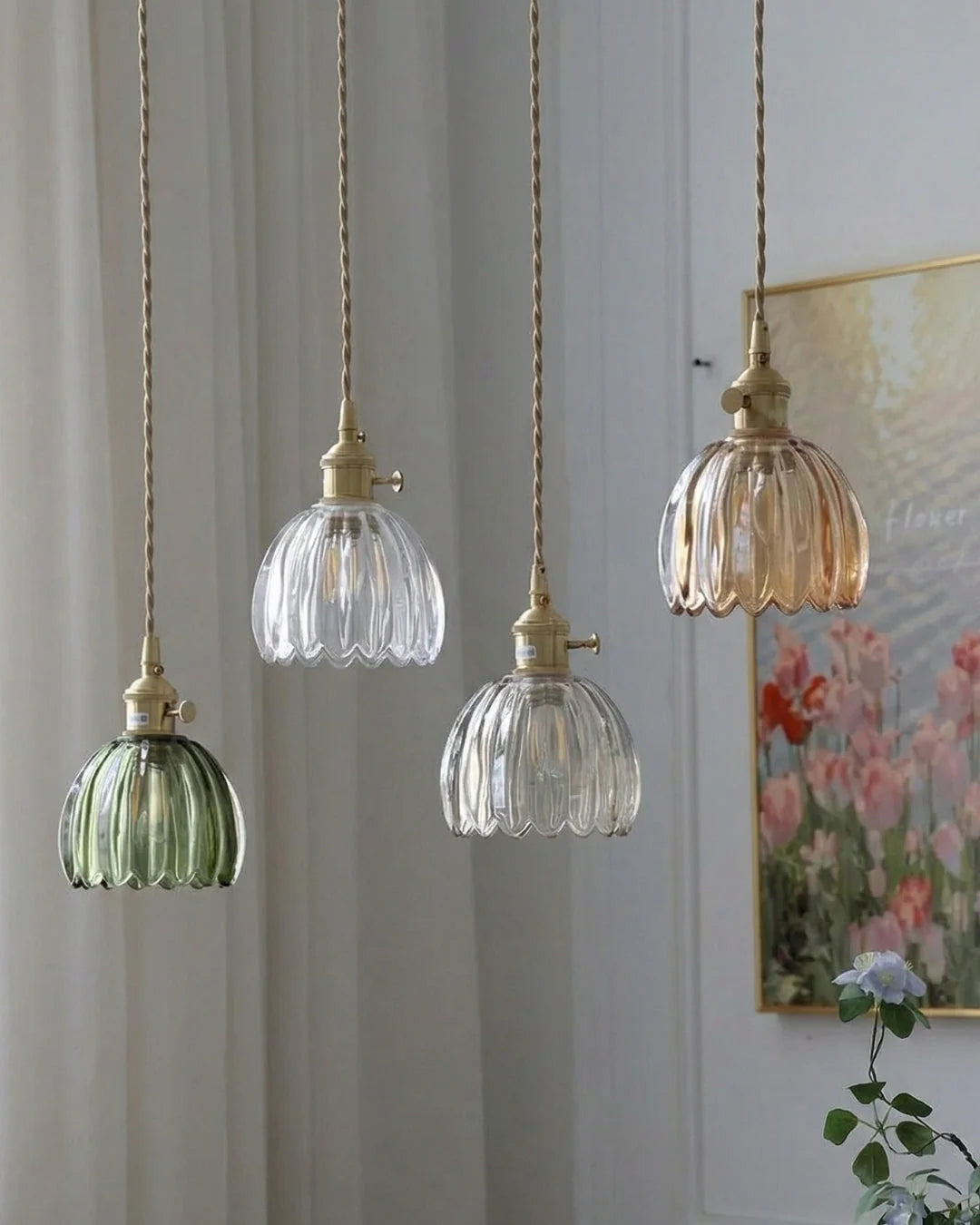 Pendant Lamp Japanese-Inspired Flower-Shaped Glass Diffused Light