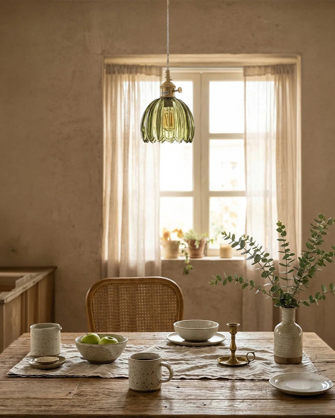 Pendant Lamp Japanese-Inspired Flower-Shaped Glass Diffused Light