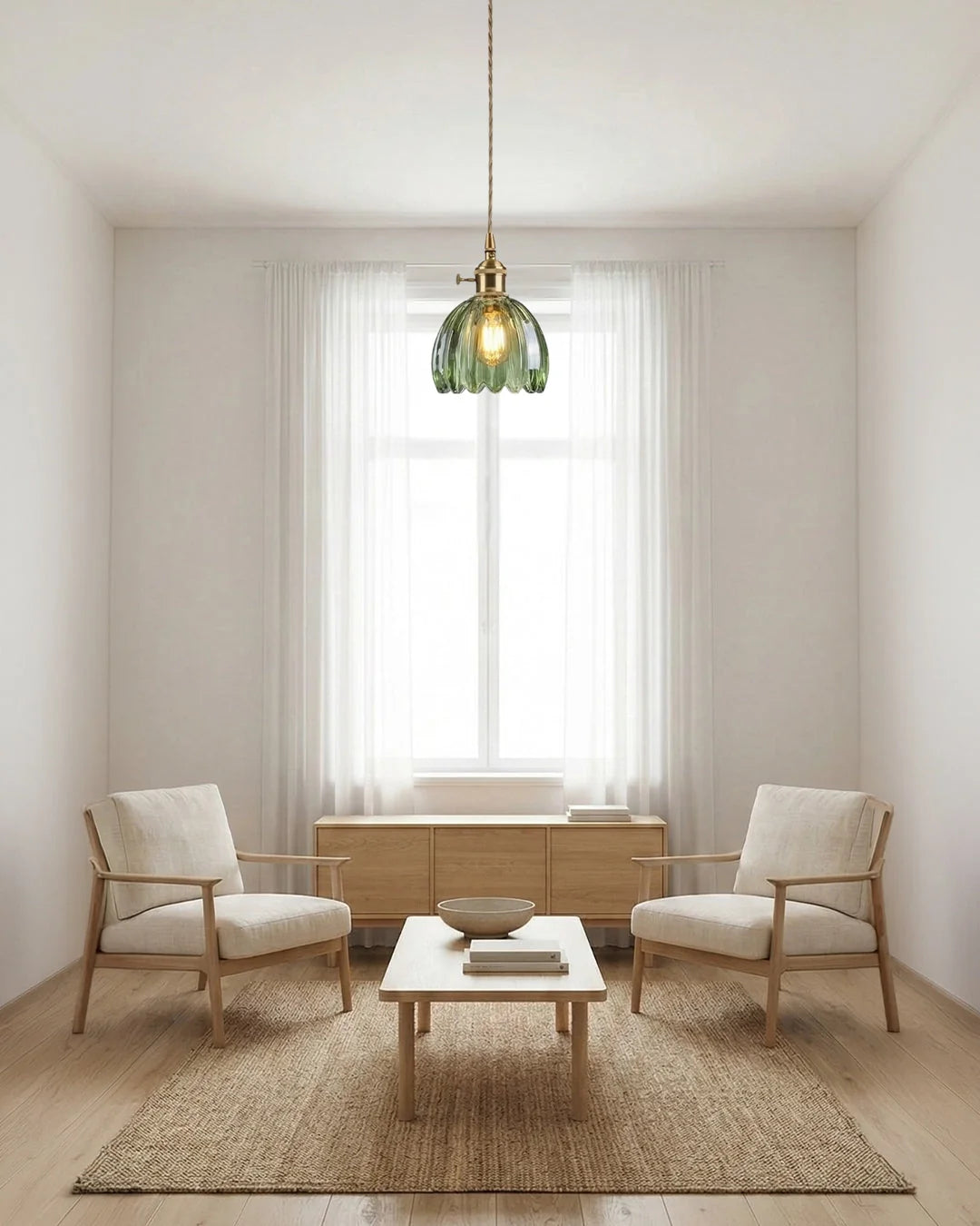 Pendant Lamp Japanese-Inspired Flower-Shaped Glass Diffused Light