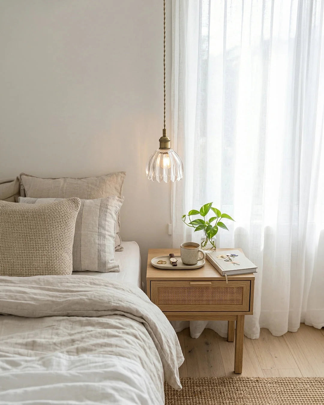 Pendant Lamp Japanese-Inspired Flower-Shaped Glass Diffused Light