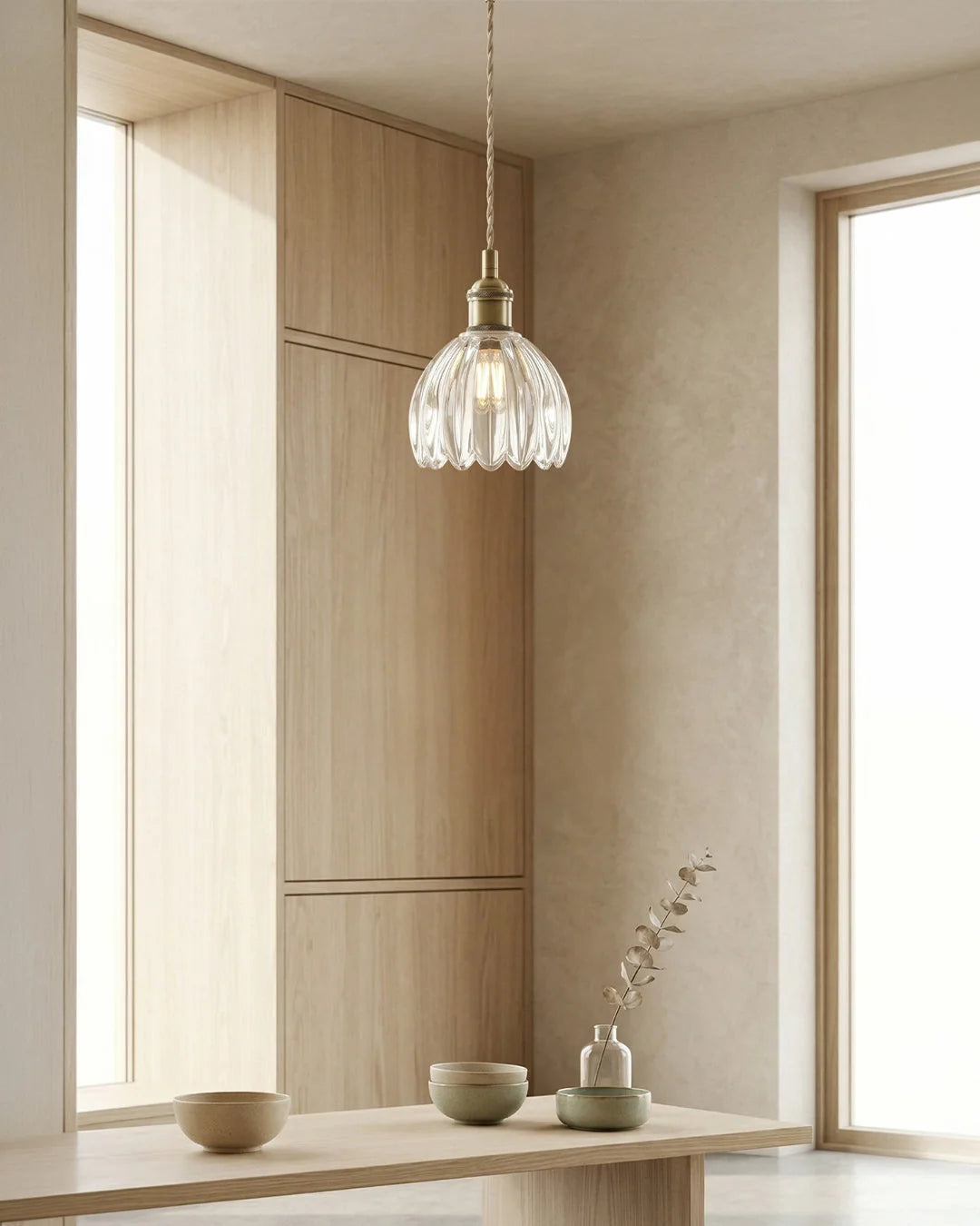Pendant Lamp Japanese-Inspired Flower-Shaped Glass Diffused Light