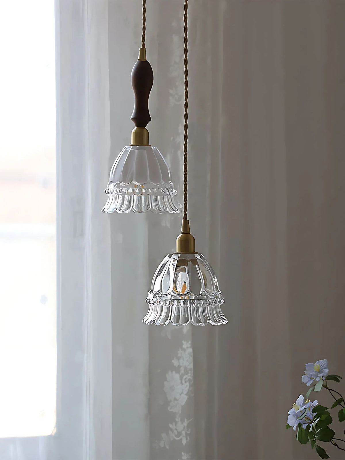Pendant Lamp Jellyfish Glass Amber Or Transparent Optional Walnut