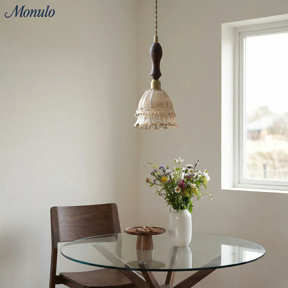 Pendant Lamp Jellyfish Glass Amber Or Transparent Optional Walnut