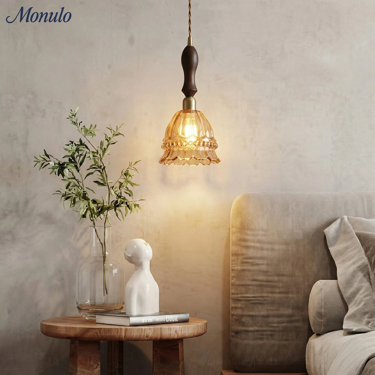 Pendant Lamp Jellyfish Glass Amber Or Transparent Optional Walnut