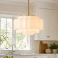 Pendant Lamp Layered Opal Glass Antique Brass Adjustable Cord