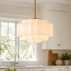 Pendant Lamp Layered Opal Glass Antique Brass Adjustable Cord